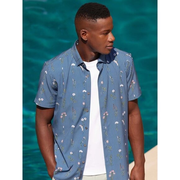 Perry‎ Ellis Men's Blue Floral Print Stretch Shirt – Size Small NWT - Picture 5 of 10